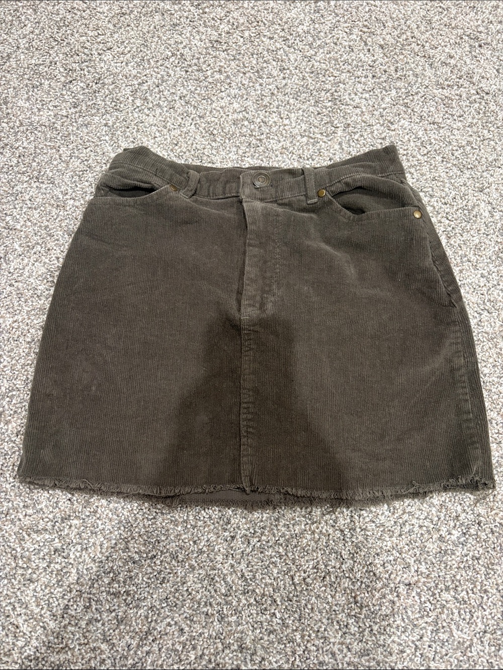 Rue21 Olive Corduroy Mini Skirt with Frayed Hem